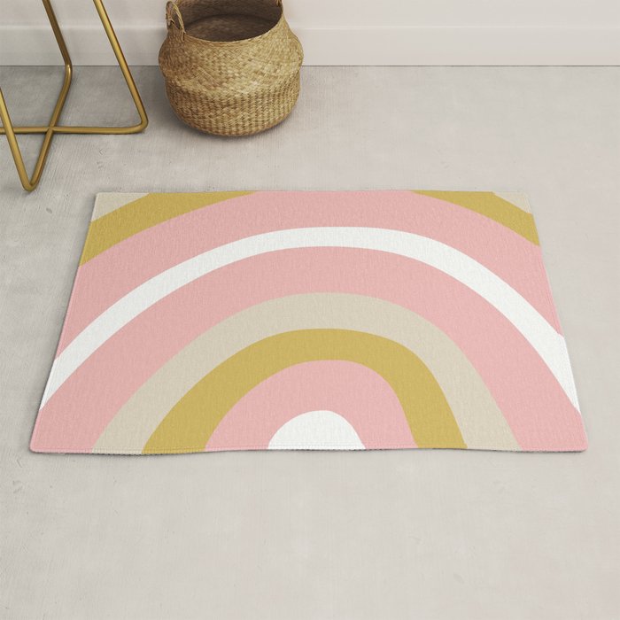 Splendid Rainbow in Golden Mustard Yellow, Pink, Taupe, and White Rug Gallery Image 1