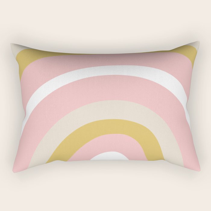 Splendid Rainbow in Golden Mustard Yellow, Pink, Taupe, and White Rectangular Pillow Gallery Image 2