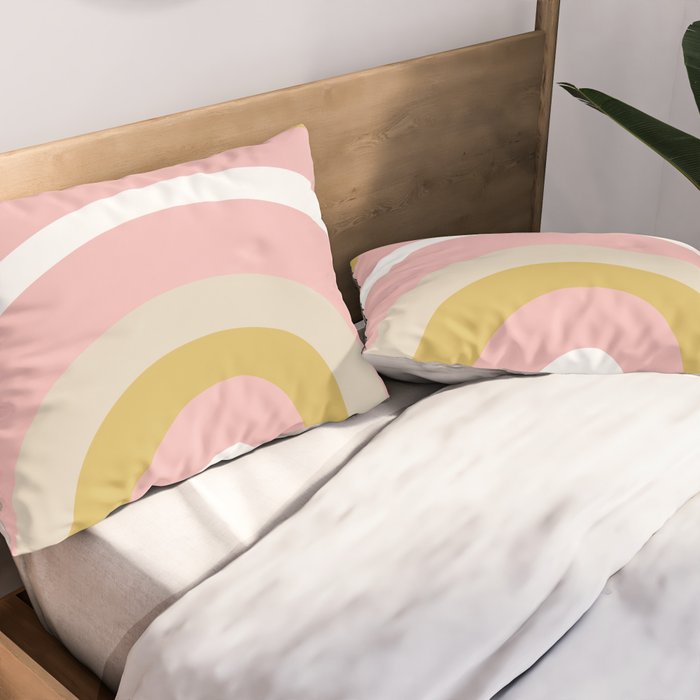Splendid Rainbow in Golden Mustard Yellow, Pink, Taupe, and White Pillow Sham Gallery Image 2