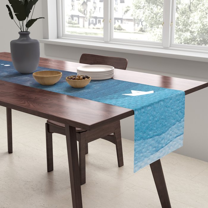 Falling stars, blue, sailboat, ocean Table Runner Gallery Image 2