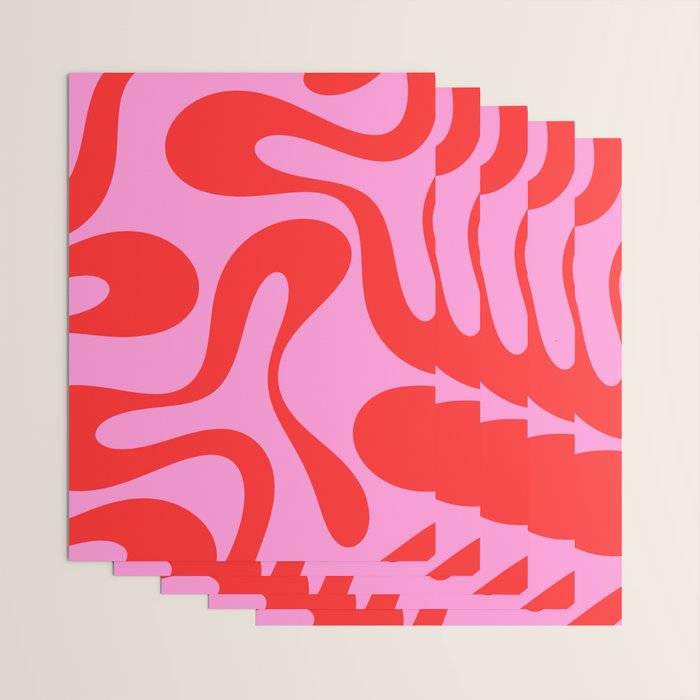 Retro Modern Soft Curves Abstract Pattern in Preppy Pink and Red Wrapping Paper Gallery Image 3
