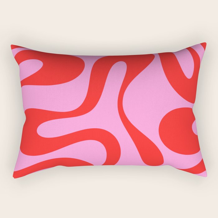 Retro Modern Soft Curves Abstract Pattern in Preppy Pink and Red Rectangular Pillow Gallery Image 2