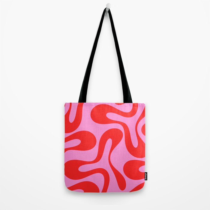 Retro Modern Soft Curves Abstract Pattern in Preppy Pink and Red Tote Bag Gallery Image 2