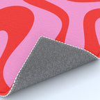 Retro Modern Soft Curves Abstract Pattern in Preppy Pink and Red Rug Gallery Image 4