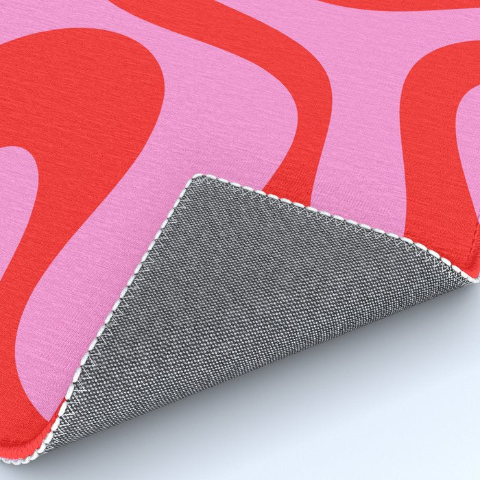 Retro Modern Soft Curves Abstract Pattern in Preppy Pink and Red Rug Gallery Image 4
