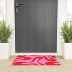 Retro Modern Soft Curves Abstract Pattern in Preppy Pink and Red Welcome Mat Gallery Image 3