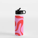 Retro Modern Soft Curves Abstract Pattern in Preppy Pink and Red Water Bottle Gallery Image 1