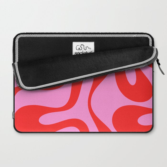 Retro Modern Soft Curves Abstract Pattern in Preppy Pink and Red Laptop Sleeve Gallery Image 2