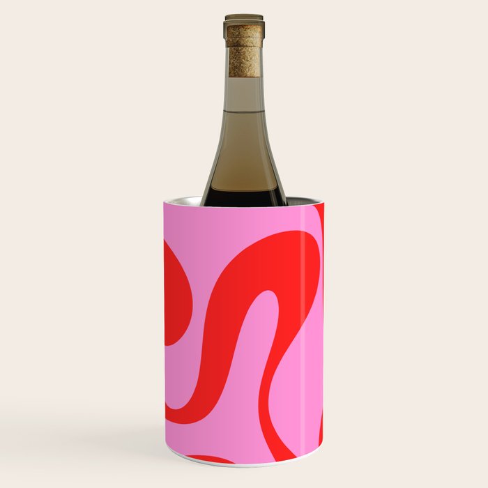 Retro Modern Soft Curves Abstract Pattern in Preppy Pink and Red Wine Chiller Gallery Image 1