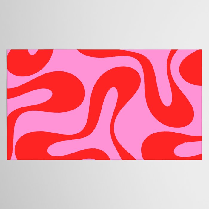 Retro Modern Soft Curves Abstract Pattern in Preppy Pink and Red Tablecloth Gallery Image 2