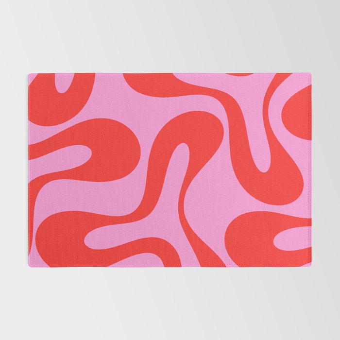 Retro Modern Soft Curves Abstract Pattern in Preppy Pink and Red Rug Gallery Image 2