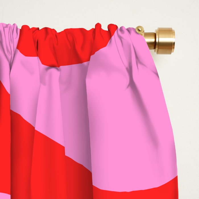 Retro Modern Soft Curves Abstract Pattern in Preppy Pink and Red Window Curtain Gallery Image 2