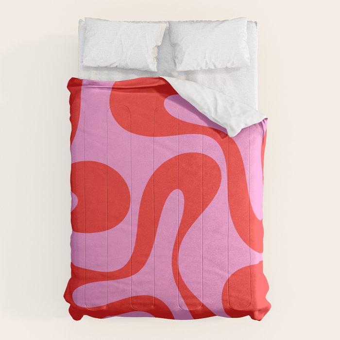 Retro Modern Soft Curves Abstract Pattern in Preppy Pink and Red Comforter Gallery Image 6