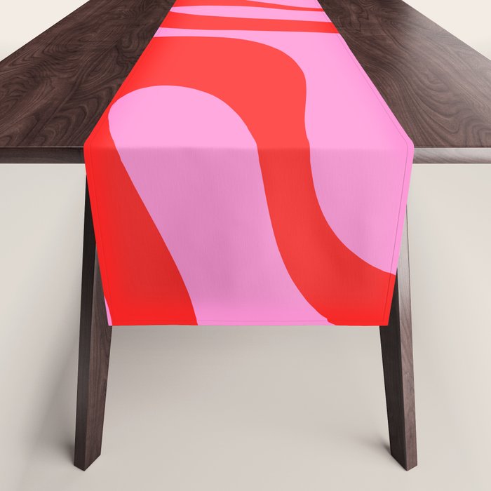 Retro Modern Soft Curves Abstract Pattern in Preppy Pink and Red Table Runner Gallery Image 1