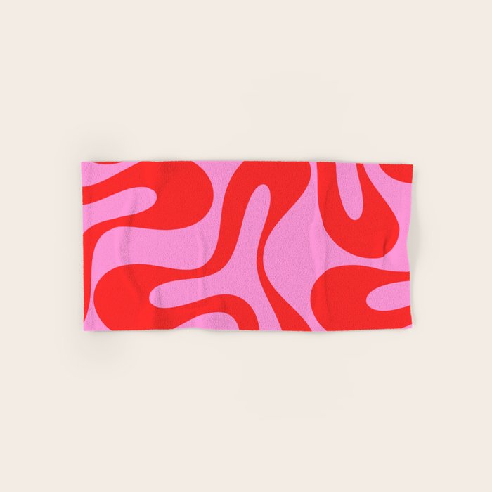 Retro Modern Soft Curves Abstract Pattern in Preppy Pink and Red Bath Towel Gallery Image 1