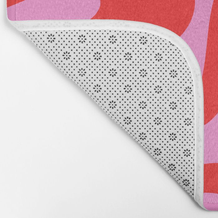 Retro Modern Soft Curves Abstract Pattern in Preppy Pink and Red Bath Mat Gallery Image 2