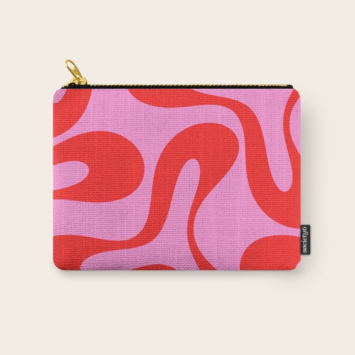 Retro Modern Soft Curves Abstract Pattern in Preppy Pink and Red Carry All Pouch Gallery Image 1