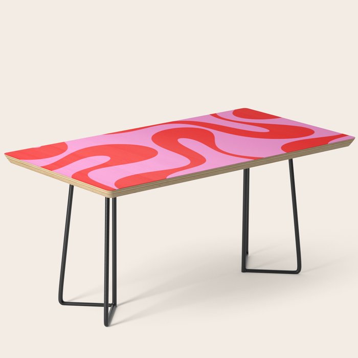 Retro Modern Soft Curves Abstract Pattern in Preppy Pink and Red Coffee Table Gallery Image 1