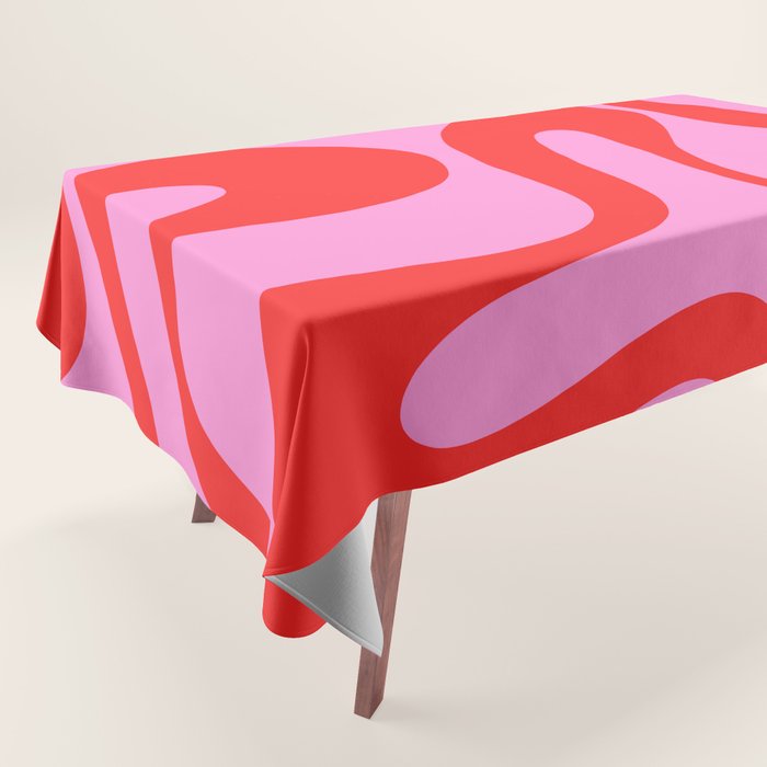 Retro Modern Soft Curves Abstract Pattern in Preppy Pink and Red Tablecloth Gallery Image 1