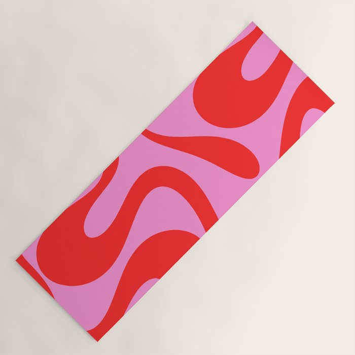 Retro Modern Soft Curves Abstract Pattern in Preppy Pink and Red Yoga Mat Gallery Image 1