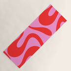 Retro Modern Soft Curves Abstract Pattern in Preppy Pink and Red Yoga Mat Gallery Image 1