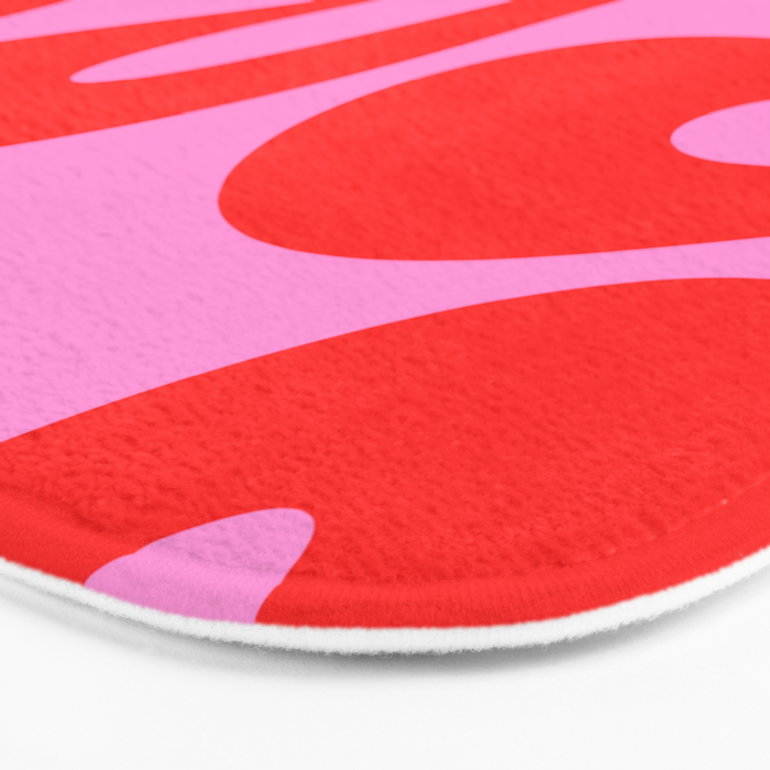 Retro Modern Soft Curves Abstract Pattern in Preppy Pink and Red Bath Mat Gallery Image 3