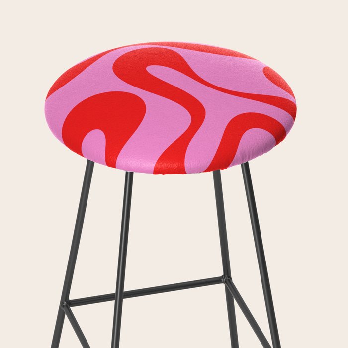 Retro Modern Soft Curves Abstract Pattern in Preppy Pink and Red Stool Gallery Image 2