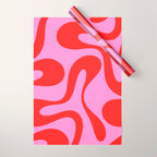 Retro Modern Soft Curves Abstract Pattern in Preppy Pink and Red Wrapping Paper Gallery Image 1