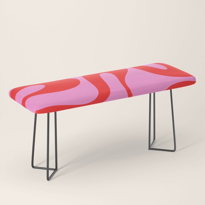 Retro Modern Soft Curves Abstract Pattern in Preppy Pink and Red Bench Gallery Image 1