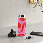 Retro Modern Soft Curves Abstract Pattern in Preppy Pink and Red Water Bottle Gallery Image 4