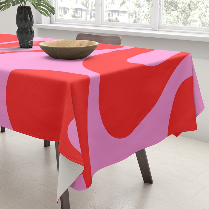 Retro Modern Soft Curves Abstract Pattern in Preppy Pink and Red Tablecloth Gallery Image 3