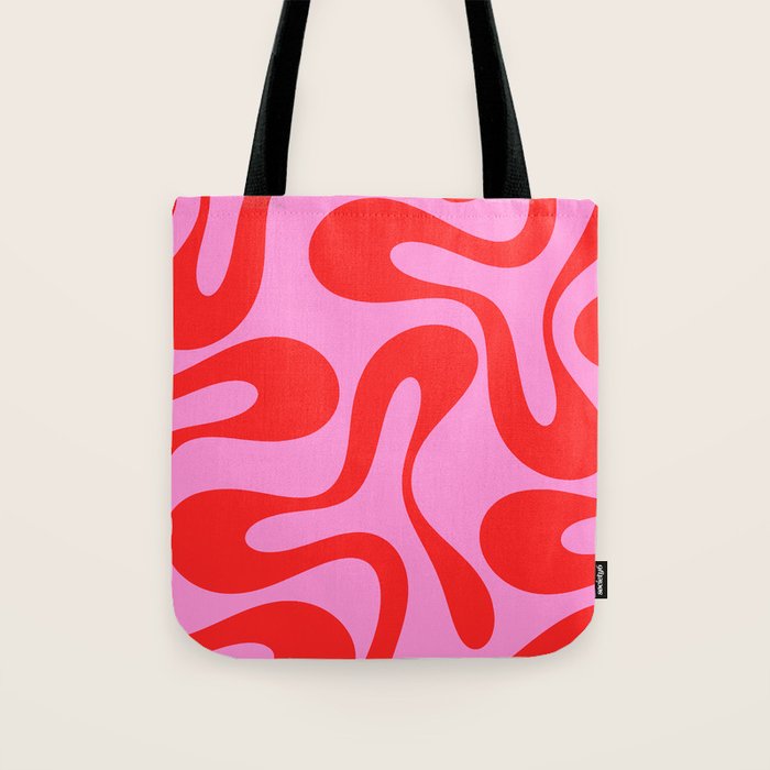 Retro Modern Soft Curves Abstract Pattern in Preppy Pink and Red Tote Bag Gallery Image 1