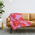 Retro Modern Soft Curves Abstract Pattern in Preppy Pink and Red Throw Blanket Gallery Image 1