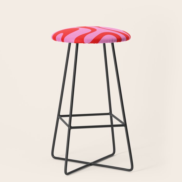 Retro Modern Soft Curves Abstract Pattern in Preppy Pink and Red Stool Gallery Image 1