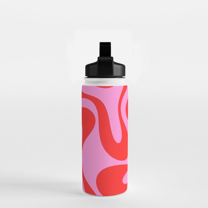 Retro Modern Soft Curves Abstract Pattern in Preppy Pink and Red Water Bottle Gallery Image 2