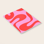 Retro Modern Soft Curves Abstract Pattern in Preppy Pink and Red Notebook Gallery Image 3