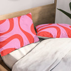 Retro Modern Soft Curves Abstract Pattern in Preppy Pink and Red Pillow Sham Gallery Image 2