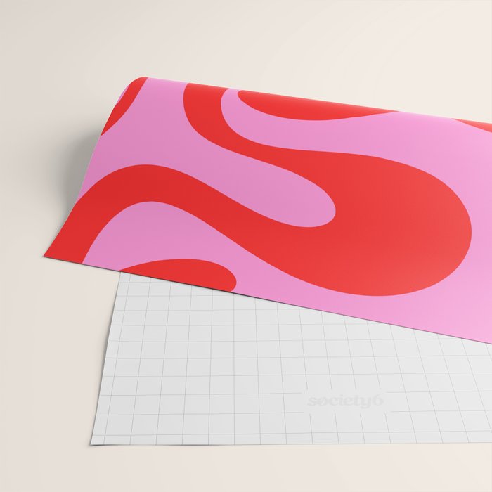 Retro Modern Soft Curves Abstract Pattern in Preppy Pink and Red Wrapping Paper Gallery Image 2