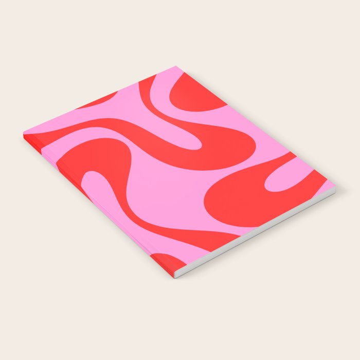 Retro Modern Soft Curves Abstract Pattern in Preppy Pink and Red Notebook Gallery Image 2