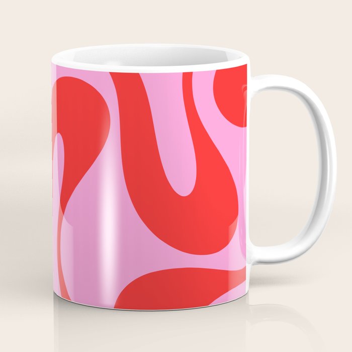 Retro Modern Soft Curves Abstract Pattern in Preppy Pink and Red Coffee Mug Gallery Image 1