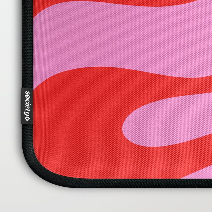 Retro Modern Soft Curves Abstract Pattern in Preppy Pink and Red Laptop Sleeve Gallery Image 3