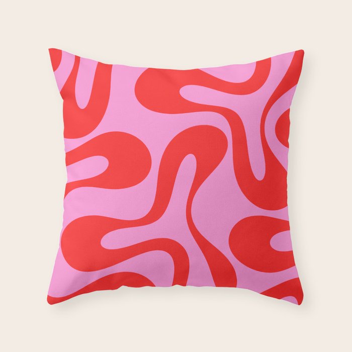 Retro Modern Soft Curves Abstract Pattern in Preppy Pink and Red Throw Pillow Gallery Image 6