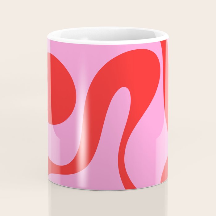 Retro Modern Soft Curves Abstract Pattern in Preppy Pink and Red Coffee Mug Gallery Image 4