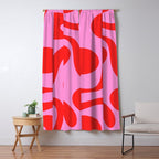 Retro Modern Soft Curves Abstract Pattern in Preppy Pink and Red Window Curtain Gallery Image 5