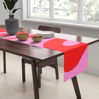 Retro Modern Soft Curves Abstract Pattern in Preppy Pink and Red Table Runner Gallery Image 2