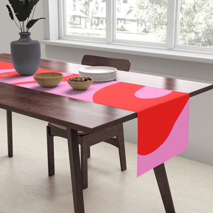 Retro Modern Soft Curves Abstract Pattern in Preppy Pink and Red Table Runner Gallery Image 2