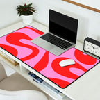 Retro Modern Soft Curves Abstract Pattern in Preppy Pink and Red Desk Mat Gallery Image 2