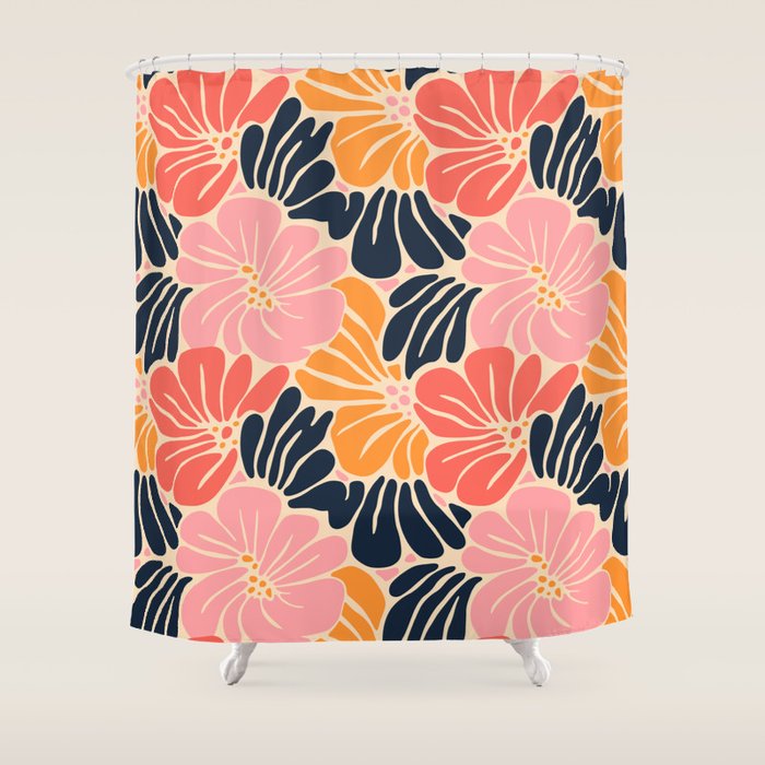 Abstract vintage flower art pattern Shower Curtain Gallery Image 1
