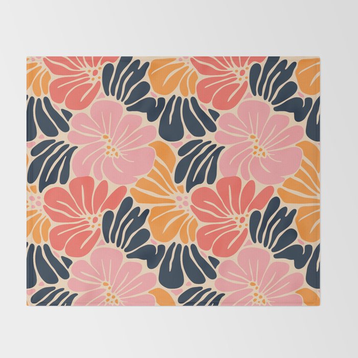 Abstract vintage flower art pattern Throw Blanket Gallery Image 2