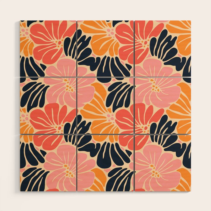 Abstract vintage flower art pattern Wood Wall Art Gallery Image 1